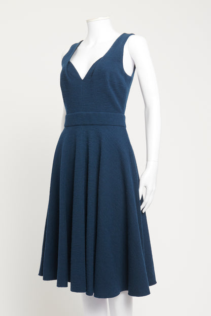 Blue Textured Preowned Midi Dress