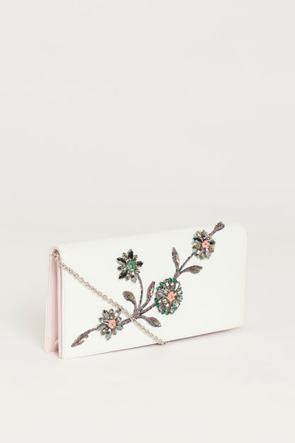 Fall 2014 White Leather Crystal Embellished Preowned Evening Clutch