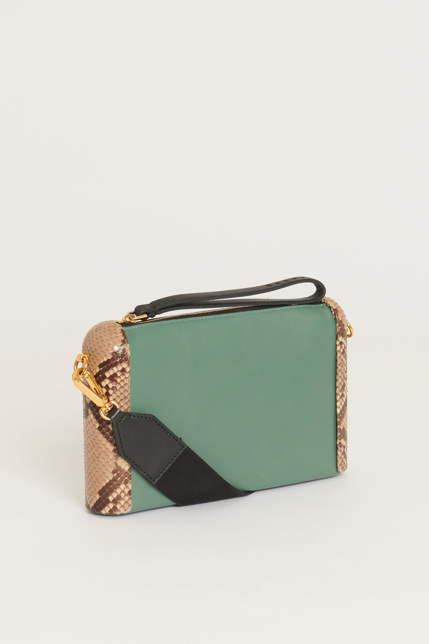 Green Structured Preowned Clutch With Python Frame