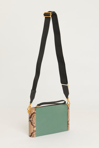Green Structured Preowned Clutch With Python Frame