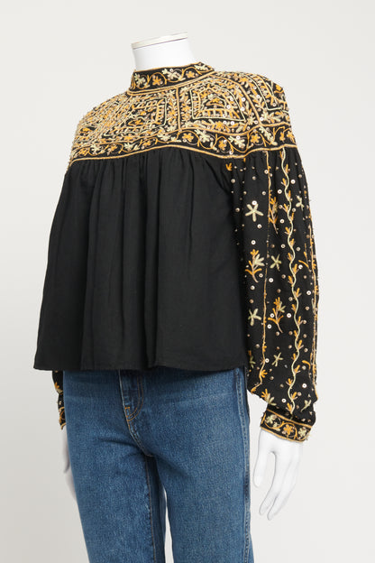 Gold Sequin and Embroidery Preowned Blouse