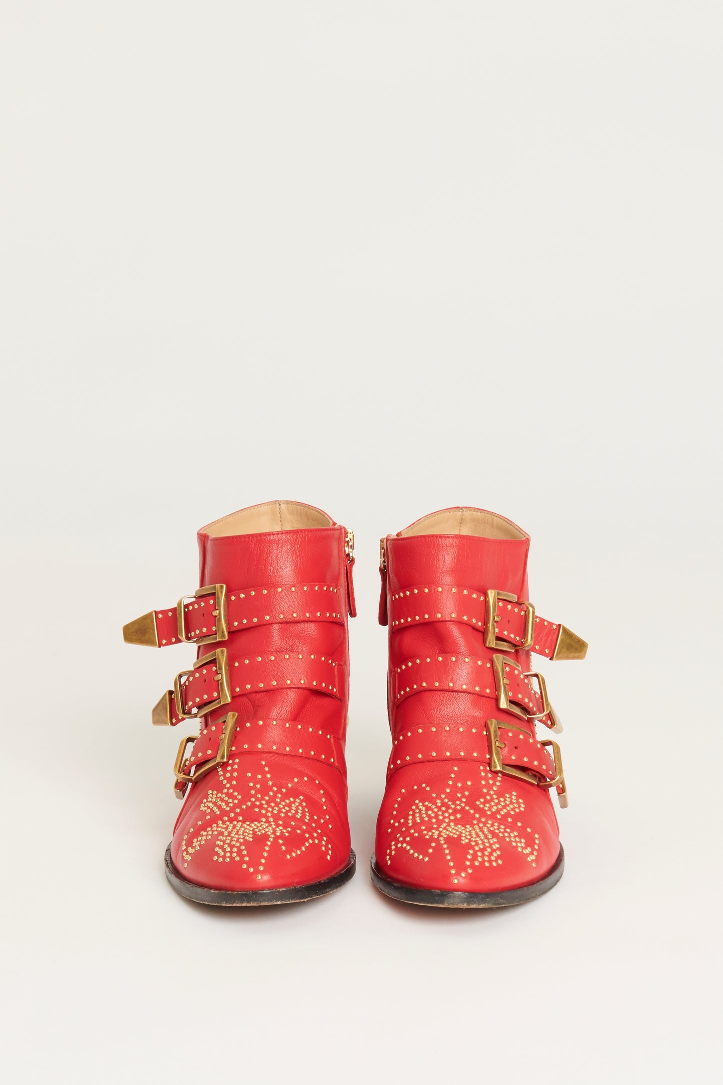 Red Leather Susanna Studded Preowned Ankle Boot
