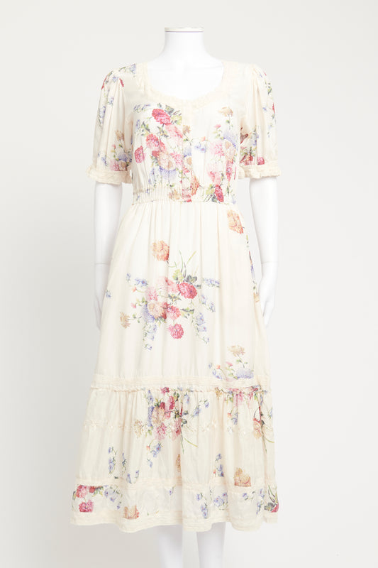 Cream Floral Tiered Preowned Maxi Dress