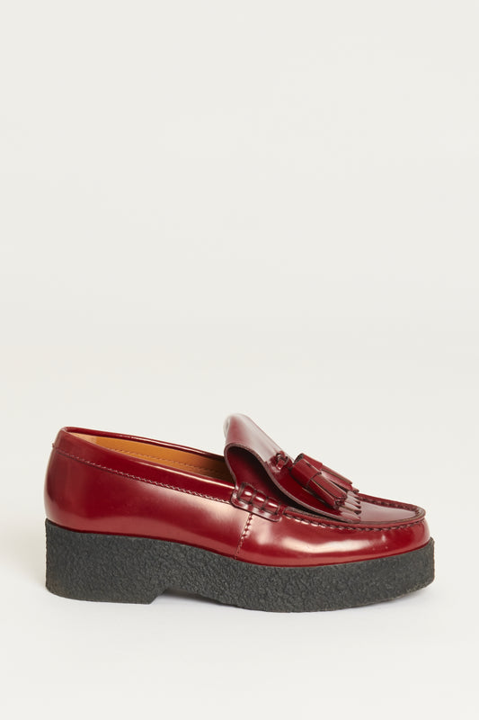 Burgundy Patent Luco Preowned Loafers With Platform