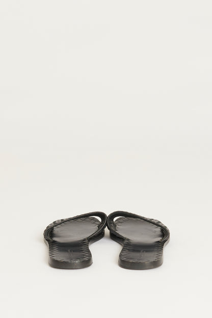 Black Leather Intrecciato preowned Slides