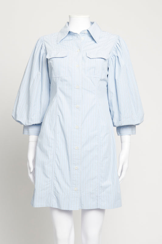 Light Blue Preowned Shirt Dress With Puffed Sleeves
