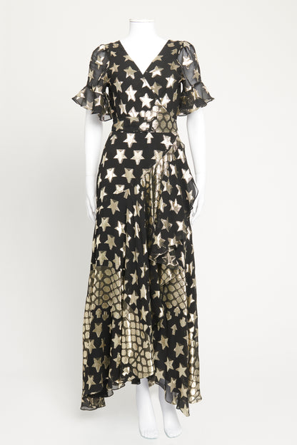 Black And Gold Hetty Star Wrap Preowned Dress