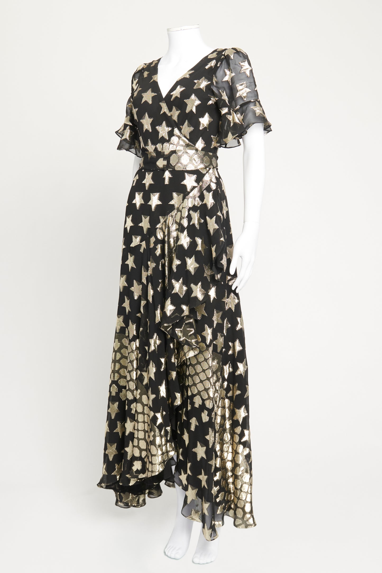 Black And Gold Hetty Star Wrap Preowned Dress