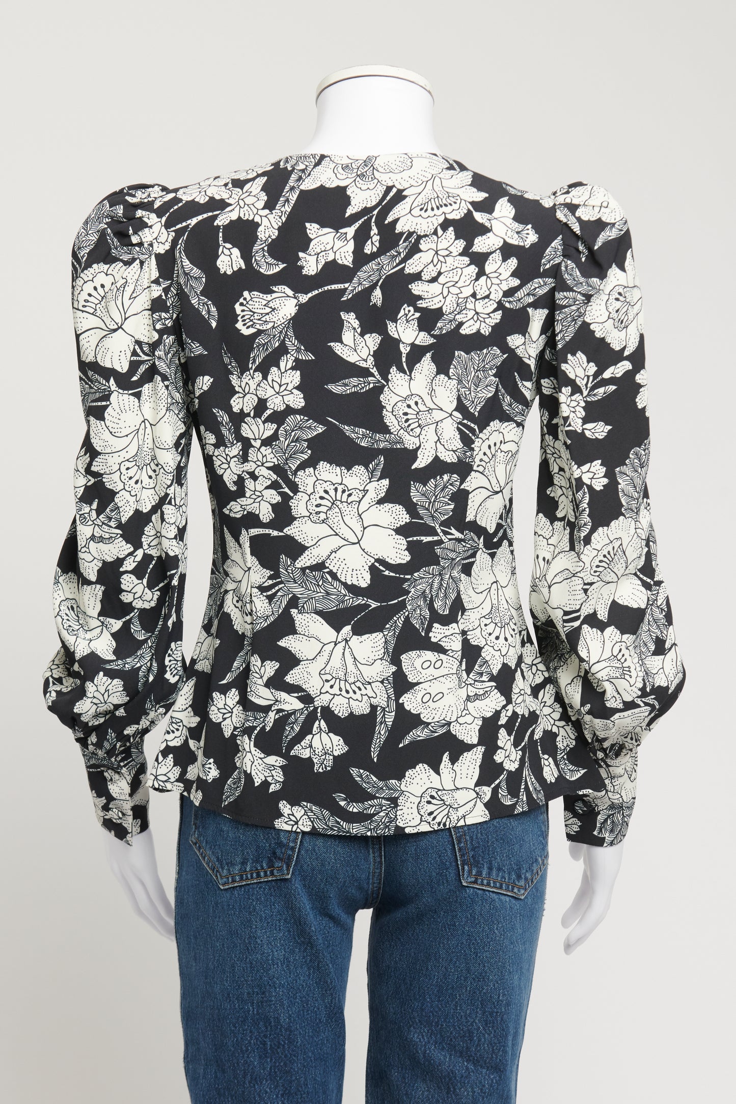 Black And White Floral Print Preowned Shirt