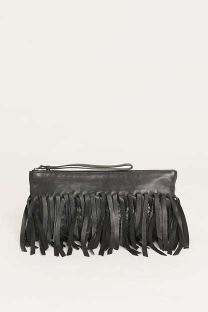Black Preowned Intrecciato Frill Clutch