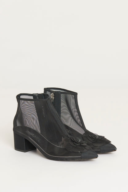 Black Mesh Camelia Detail Preowned Ankle Boots
