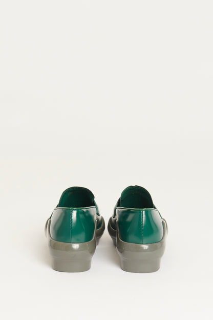 Green Leather Lug Sole Preowned Loafers
