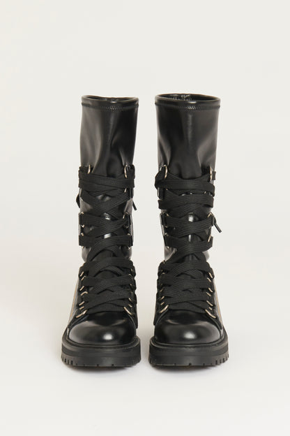 D-Fight Black Leather Lace Up Preowned Combat Boots