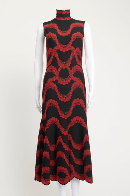 Black Preowned Dress With Red Abstract Motif