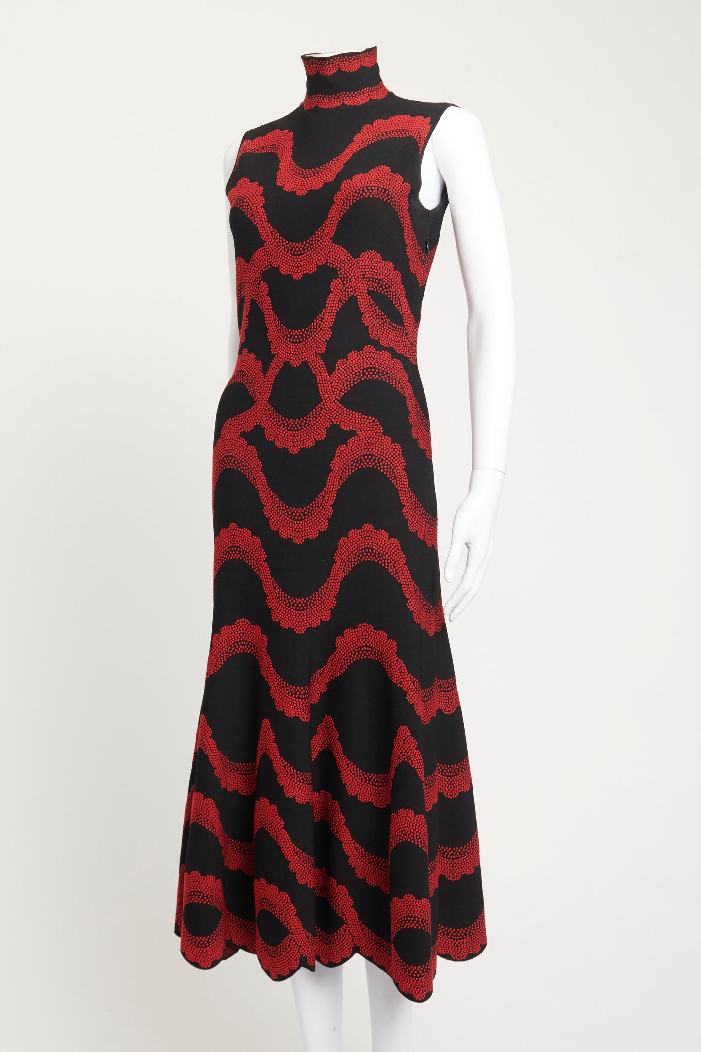 Black Preowned Dress With Red Abstract Motif