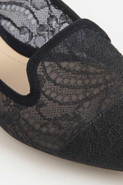Black Flat Lace Mesh Preowned Shoes