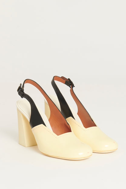 Cream Patent Black Leather Slingback Preowned Heels