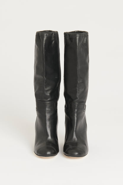 Black Leather Preowned CC Embellished Wedge Boots