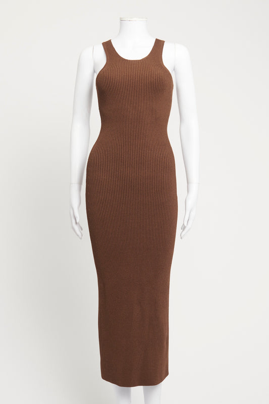 Brown Preowned Sleeveless Knitted Dress