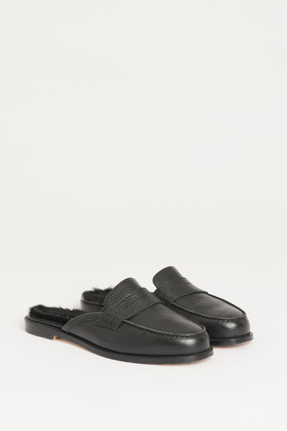 Black Leather Preowned Flat Mules