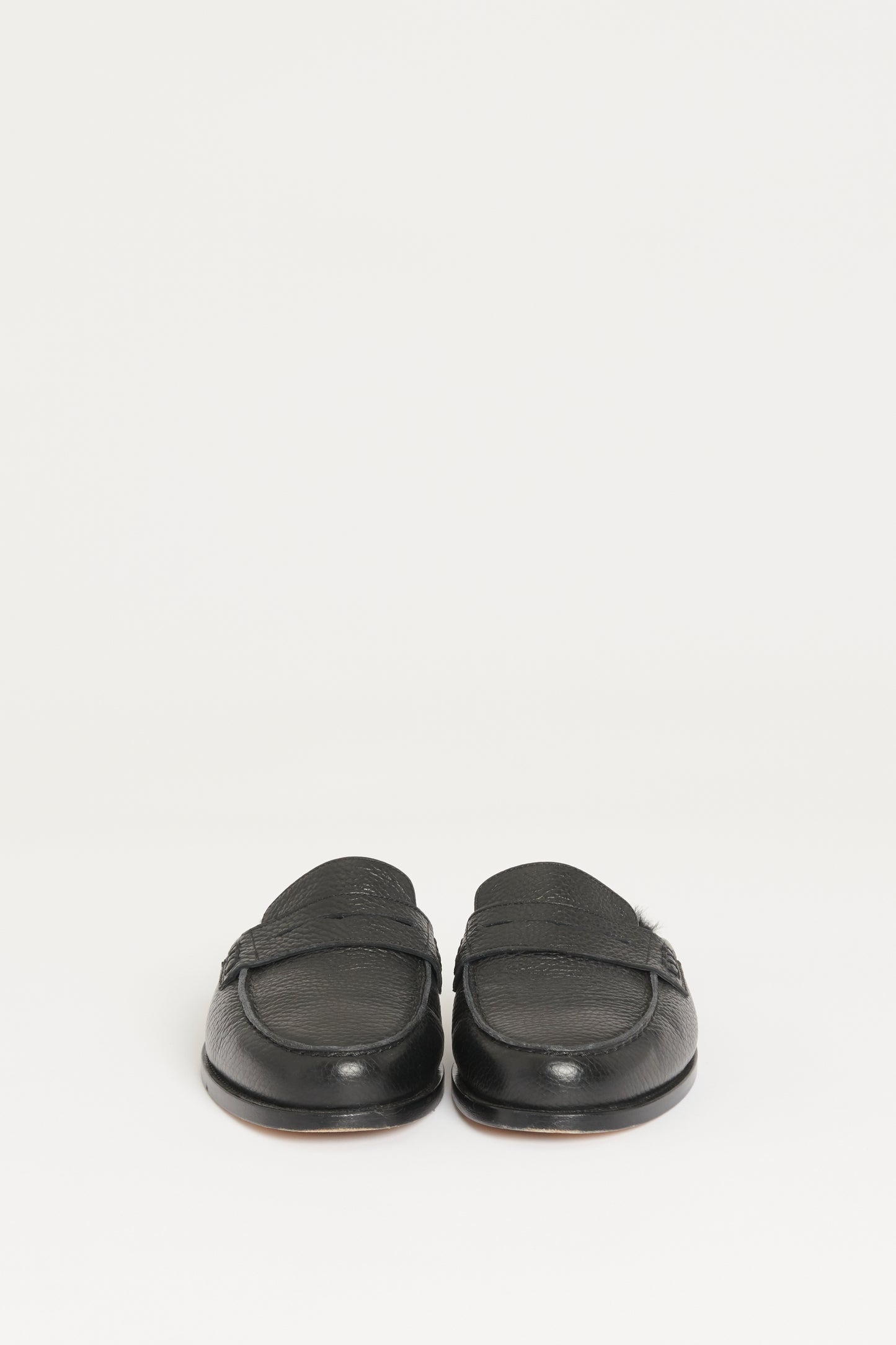 Black Leather Preowned Flat Mules