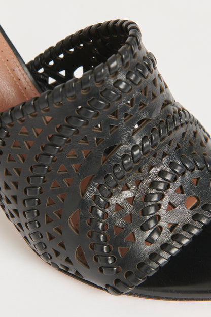 Black Laser Cut Preowned Vienne Heeled Sandals
