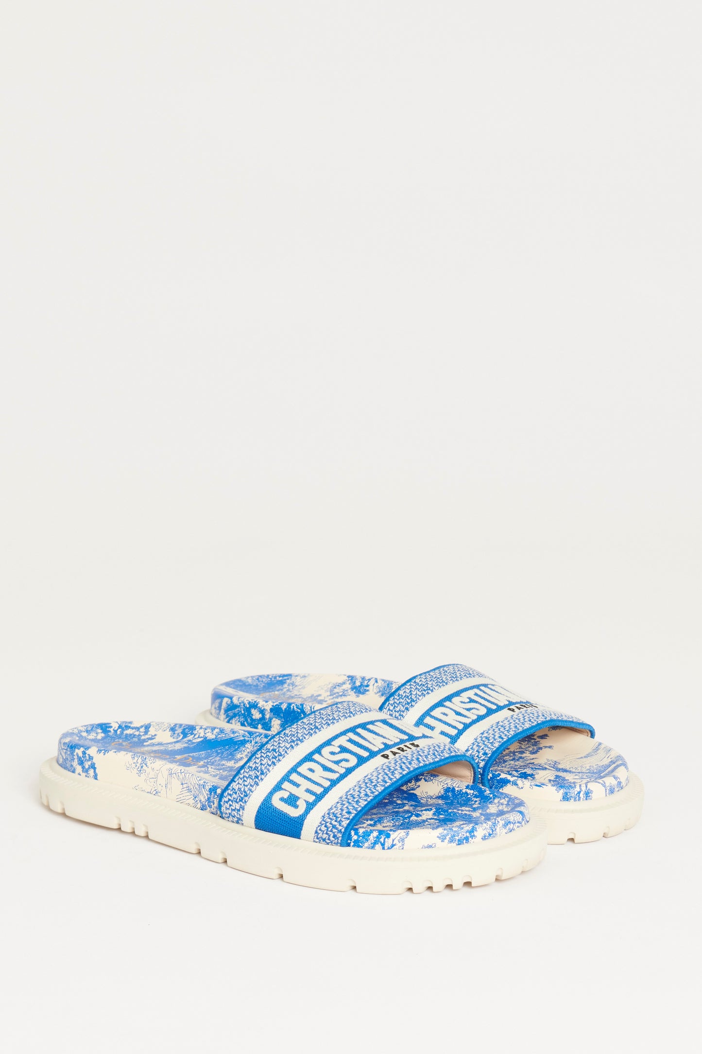 Blue and White Dway Toile de Jouy Canvas Preowned Sandals