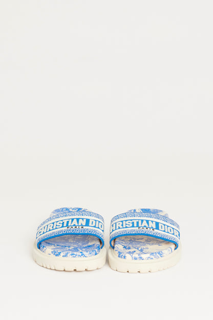 Blue and White Dway Toile de Jouy Canvas Preowned Sandals