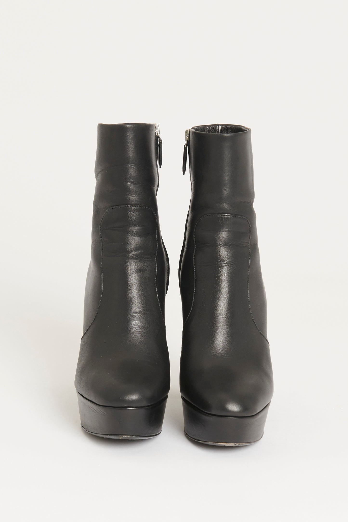 Black Leather Preowned Block Heel Boots