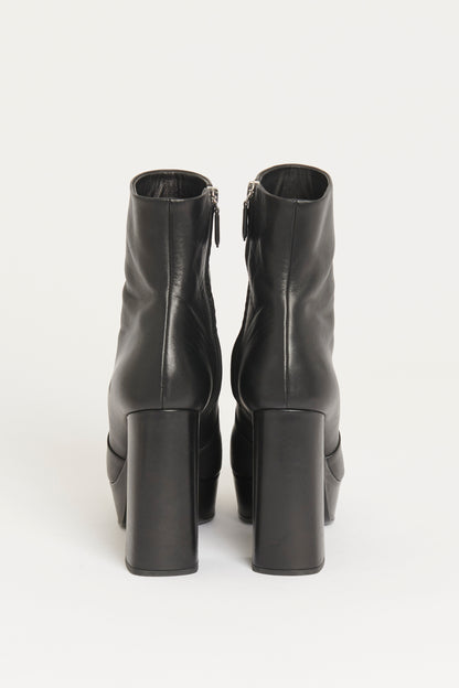 Black Leather Preowned Block Heel Boots