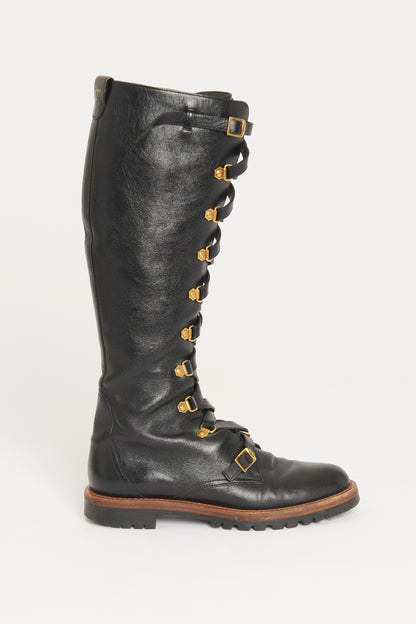 Black Leather Knee High Preowned Combat Boots