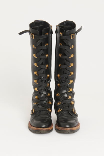 Black Leather Knee High Preowned Combat Boots