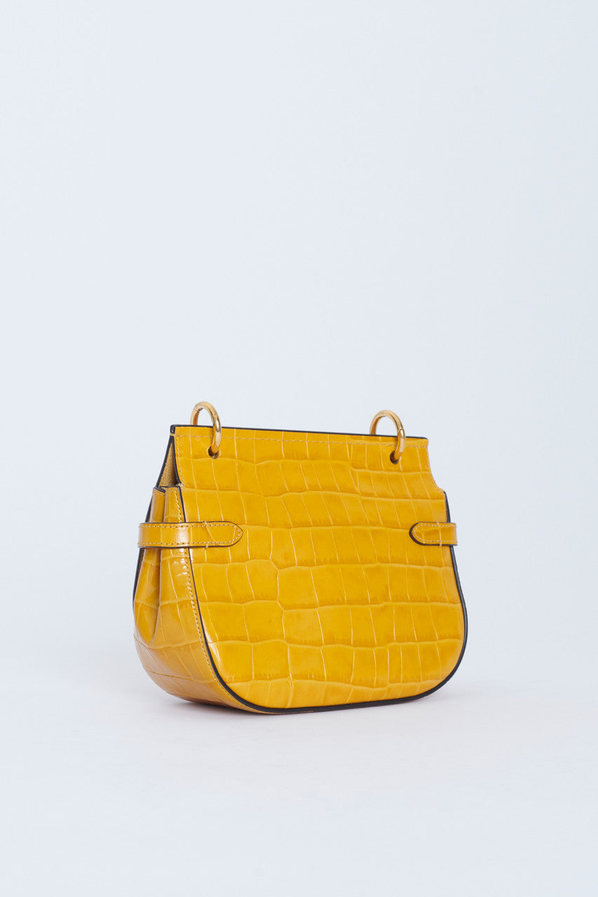 Preloved Mustard Croc-Effect Leather Satchel Bag