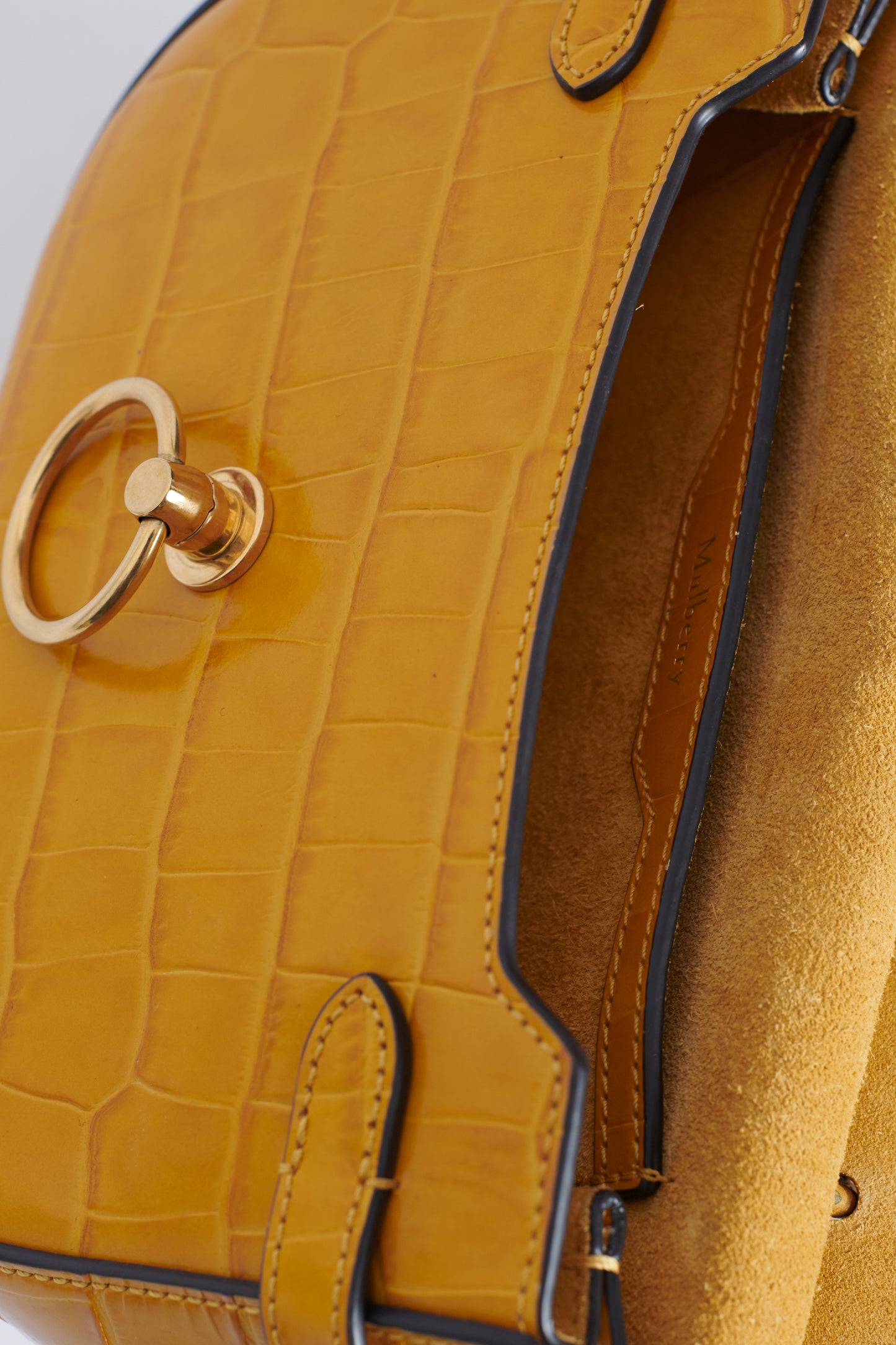 Preloved Mustard Croc-Effect Leather Satchel Bag