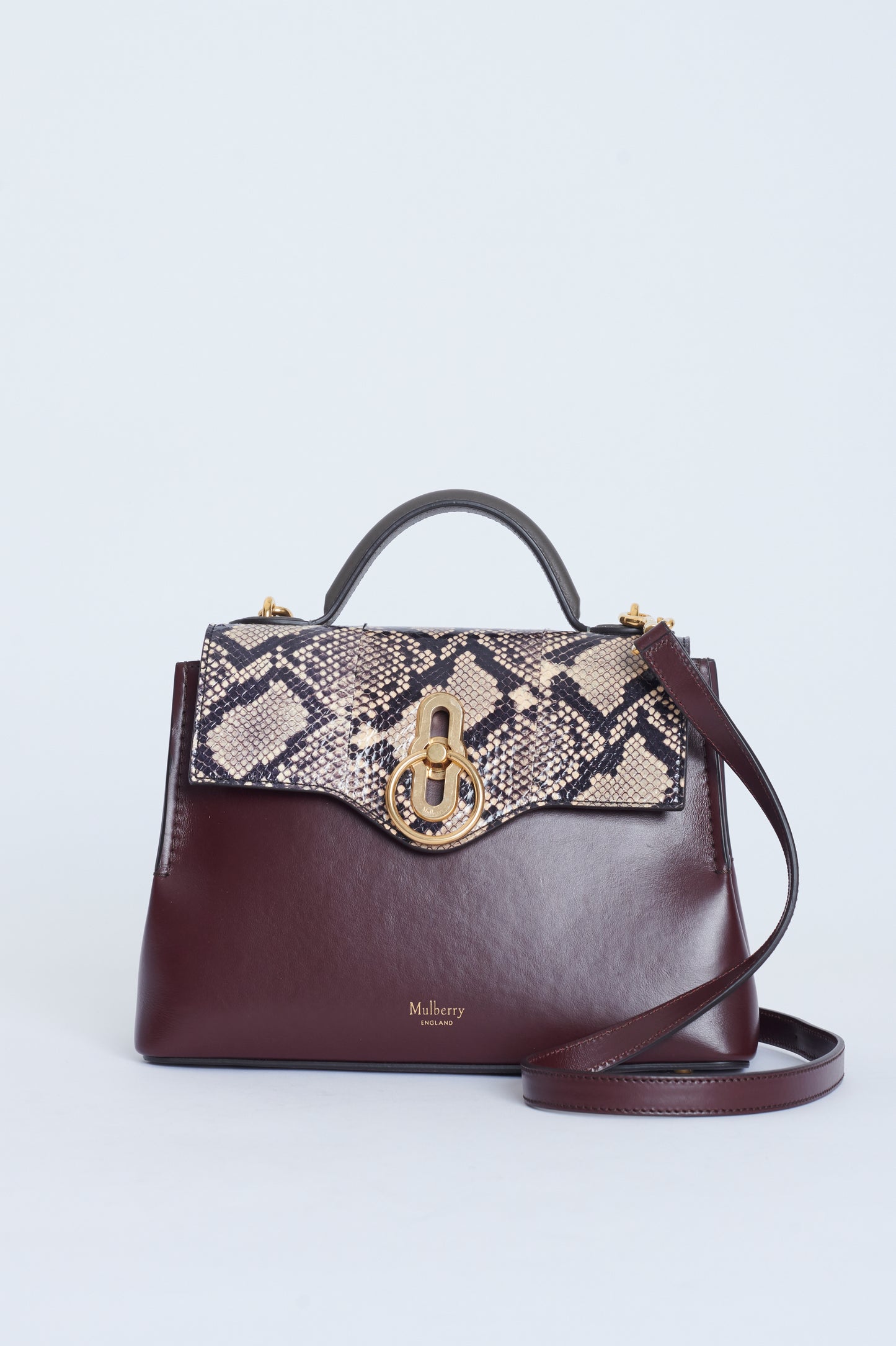 Burgundy Leather And Snake Print Preowned Handbag