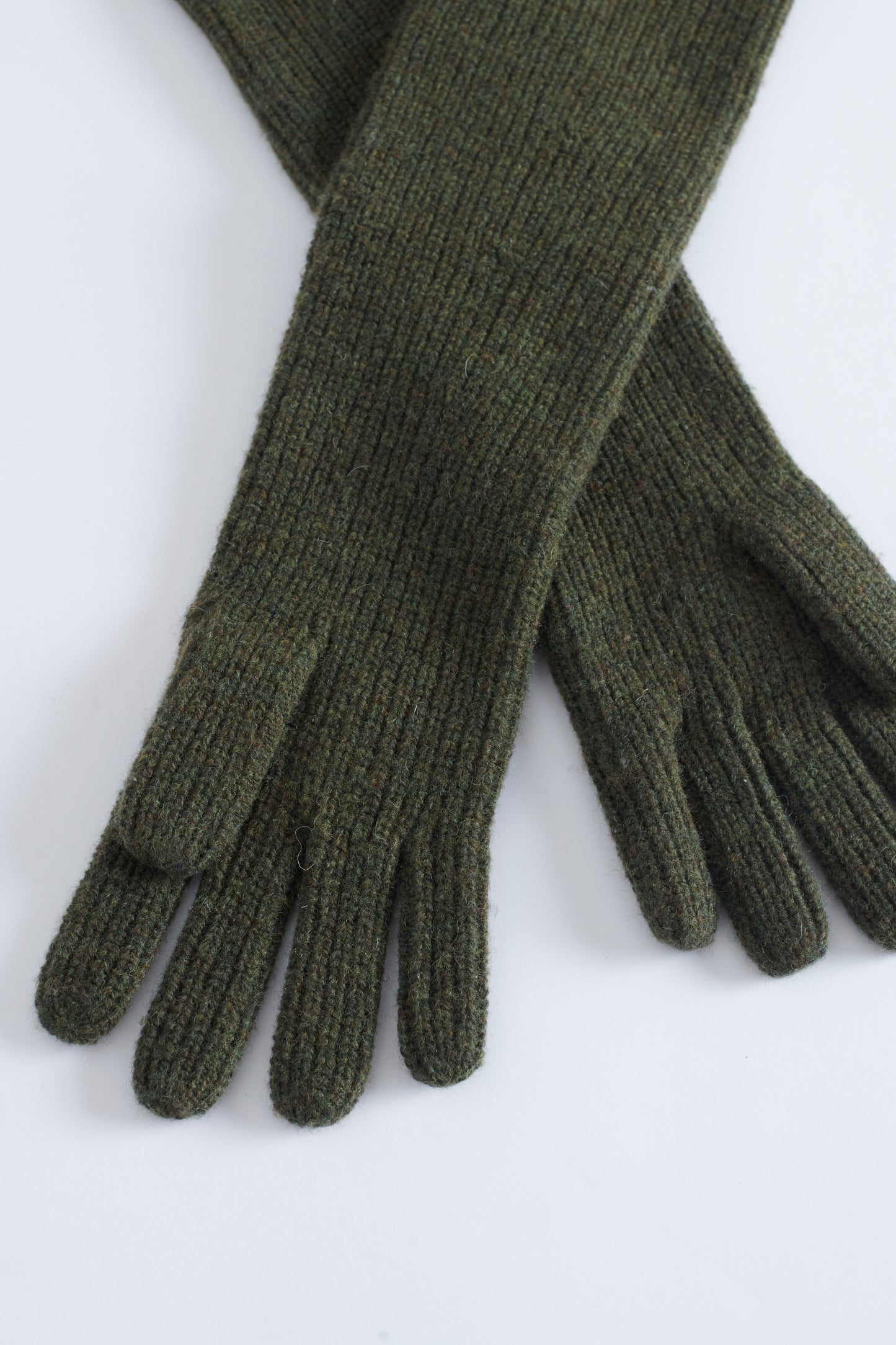 Khaki Wool Knit Long Gloves