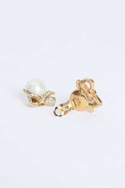 Faux Pearl Clip On Bow Earrings