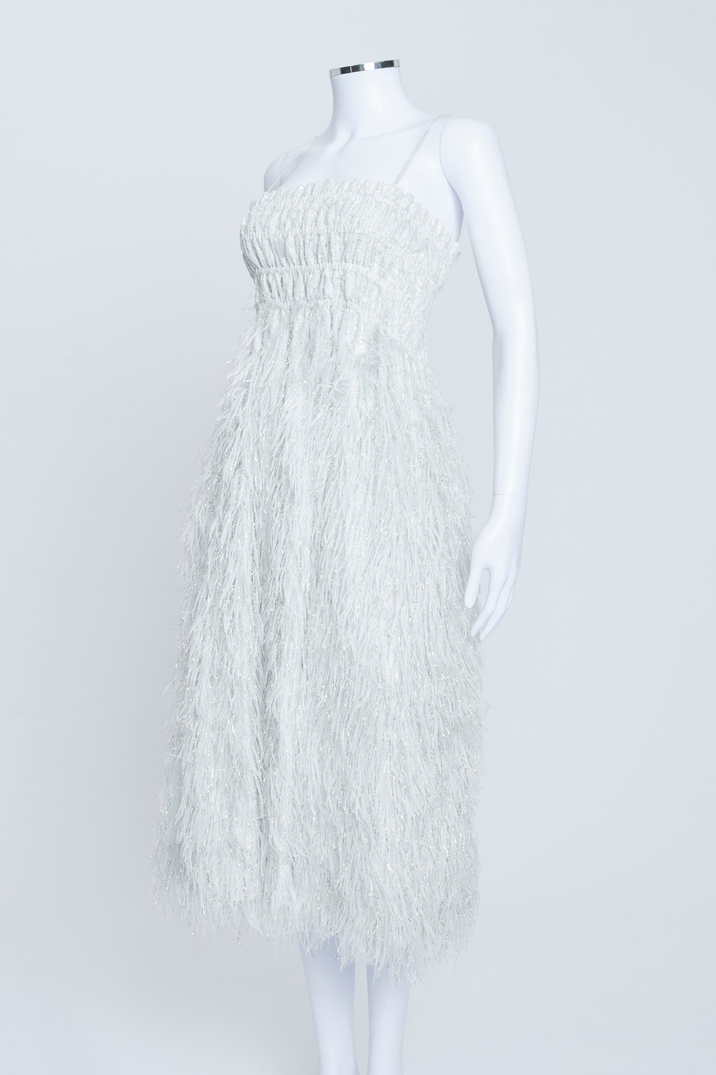 Silver Lame Fringe Midi Dress