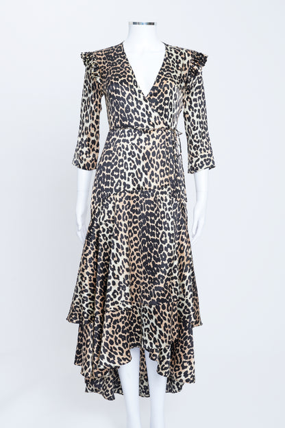 Leopard Print Silk Wrap Maxi Dress