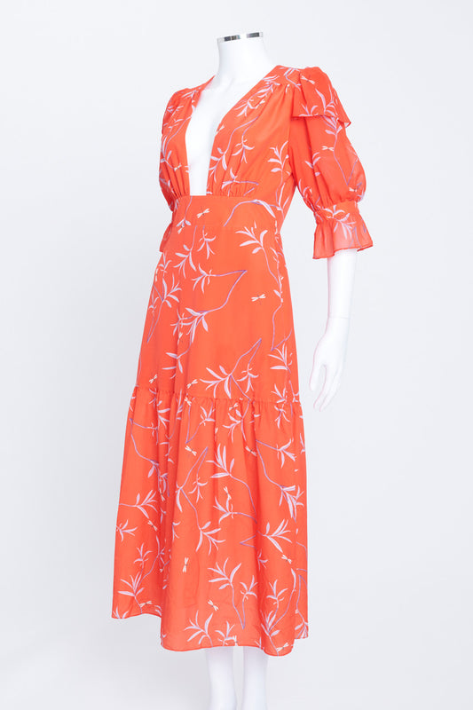 Borgo De Nor Printed Orange Polyester Maxi Dress