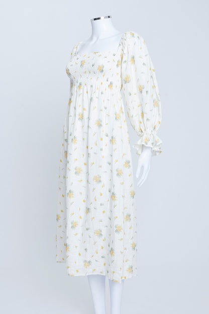 Off-White Linen Printed Midi Dress