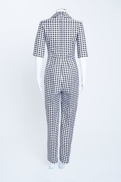 Black and White Check Crepe Collared Jumpsuit