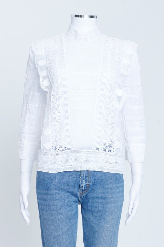Sea Nyc White Cotton And Lace High Neck Blouse