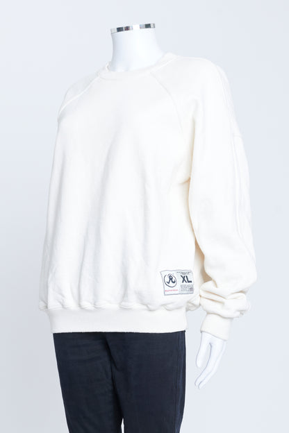 Cream Cotton Crew Neck Sweatshirt With Logo Patch