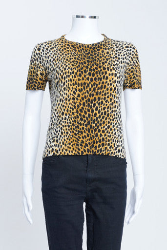Leopard Print Short Sleeve Knitted Sweater