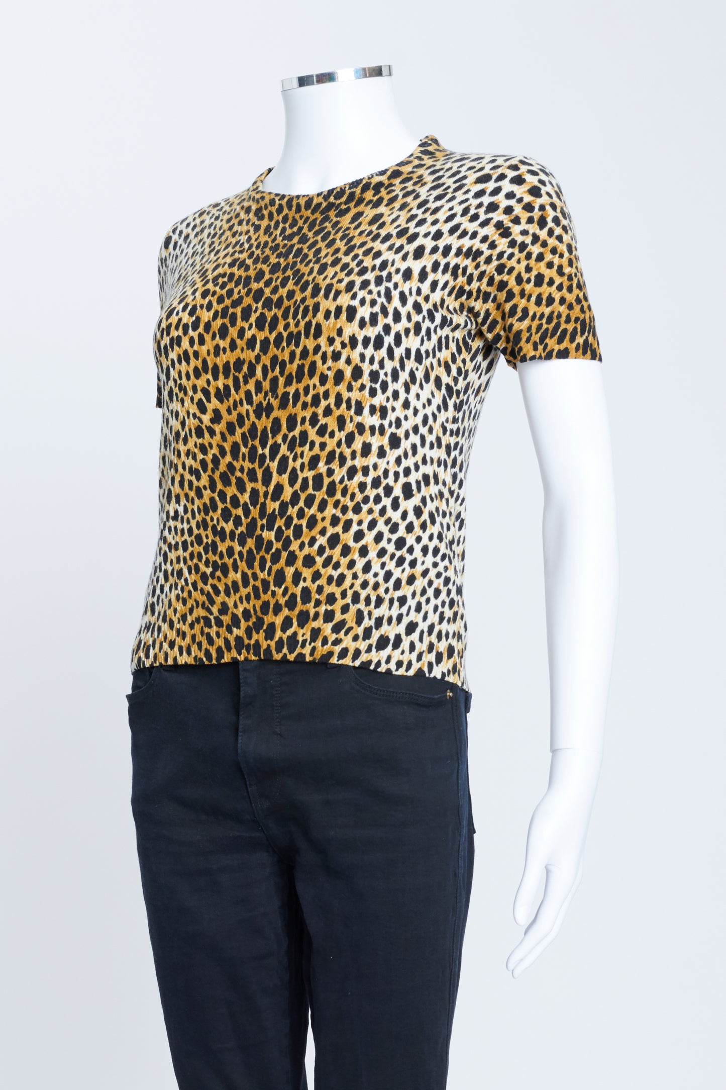 Leopard Print Short Sleeve Knitted Sweater