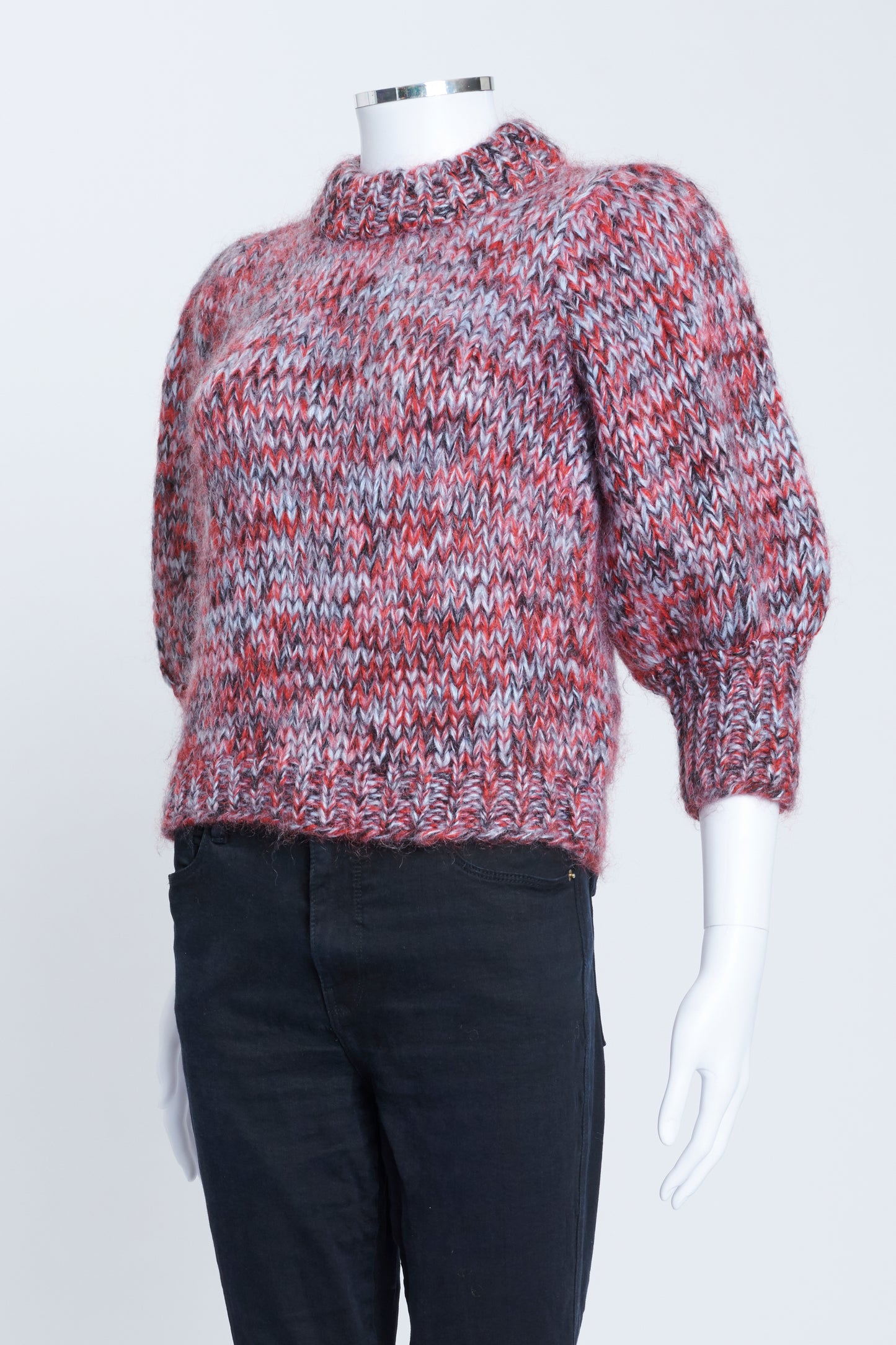Red and Blue Marl Knit Mohair Crop Sweater