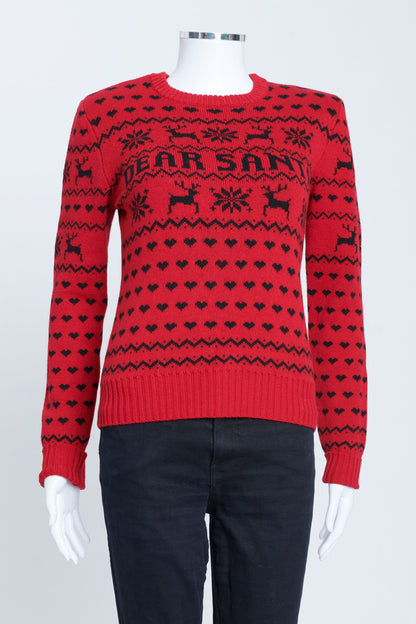Red Wool Knitted 'Dear Santa' Long Sleeve Preowned Christmas Jumper