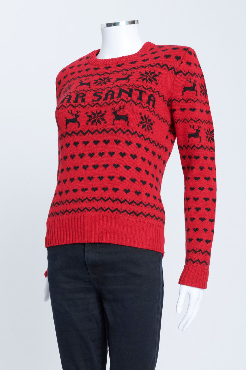 Red Wool Knitted 'Dear Santa' Long Sleeve Preowned Christmas Jumper