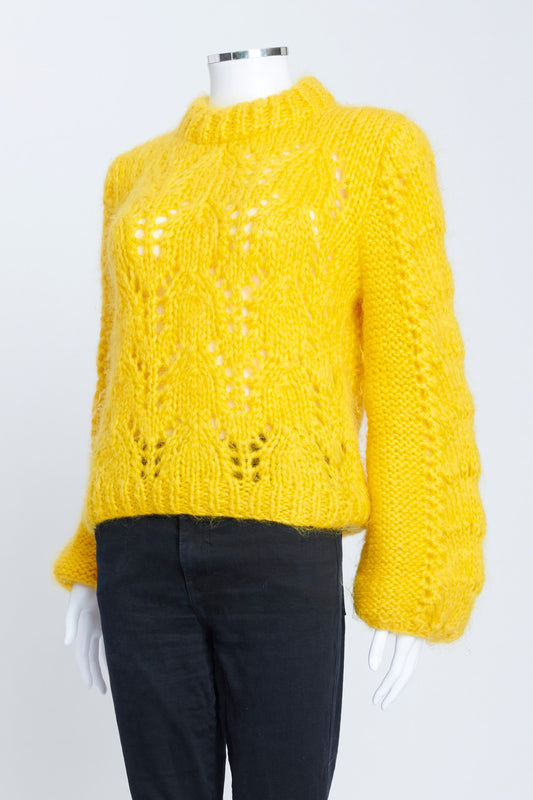 Yellow Mohair Knit Crochet Sweater